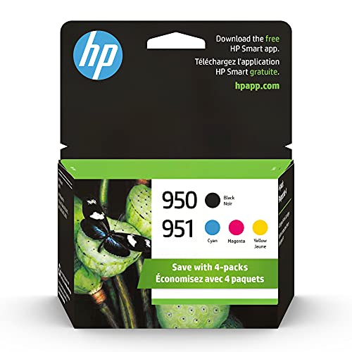HP 950 Black/951 Cyan,Magenta,Yellow Ink Cartridges (4-pack) | Works with  OfficeJet 8600, OfficeJet Pro 251dw, 276dw, 8100, 8610, 8620,8625 8630 Series | Eligible for Instant Ink | X4E06AN