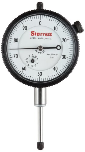 Starrett Dial Indicator, 25-441J - Lug On Center Back, Jeweled Bearings, 0-100 Reading, 0 - 1