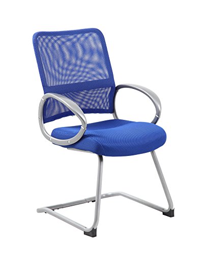 Boss Office Products Mesh Back Task Chair with Pewter Finish in Blue