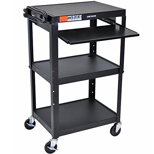 LUXOR Rolling Multipurpose Height Adjustable Steel AV Utility Cart With Pullout Keyboard Tray Shelf Black