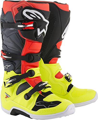 Alpinestars Tech 7 Motocross Off-Road Motorcycle Boots, Yellow/Red/Grey, Men's Size 5