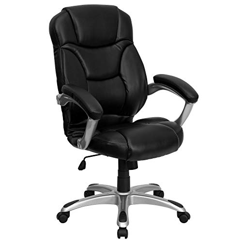 Flash Furniture High Back Black LeatherSoft Contemporary Executive Swivel Ergonomic Office Chair with Silver Nylon Base and ...