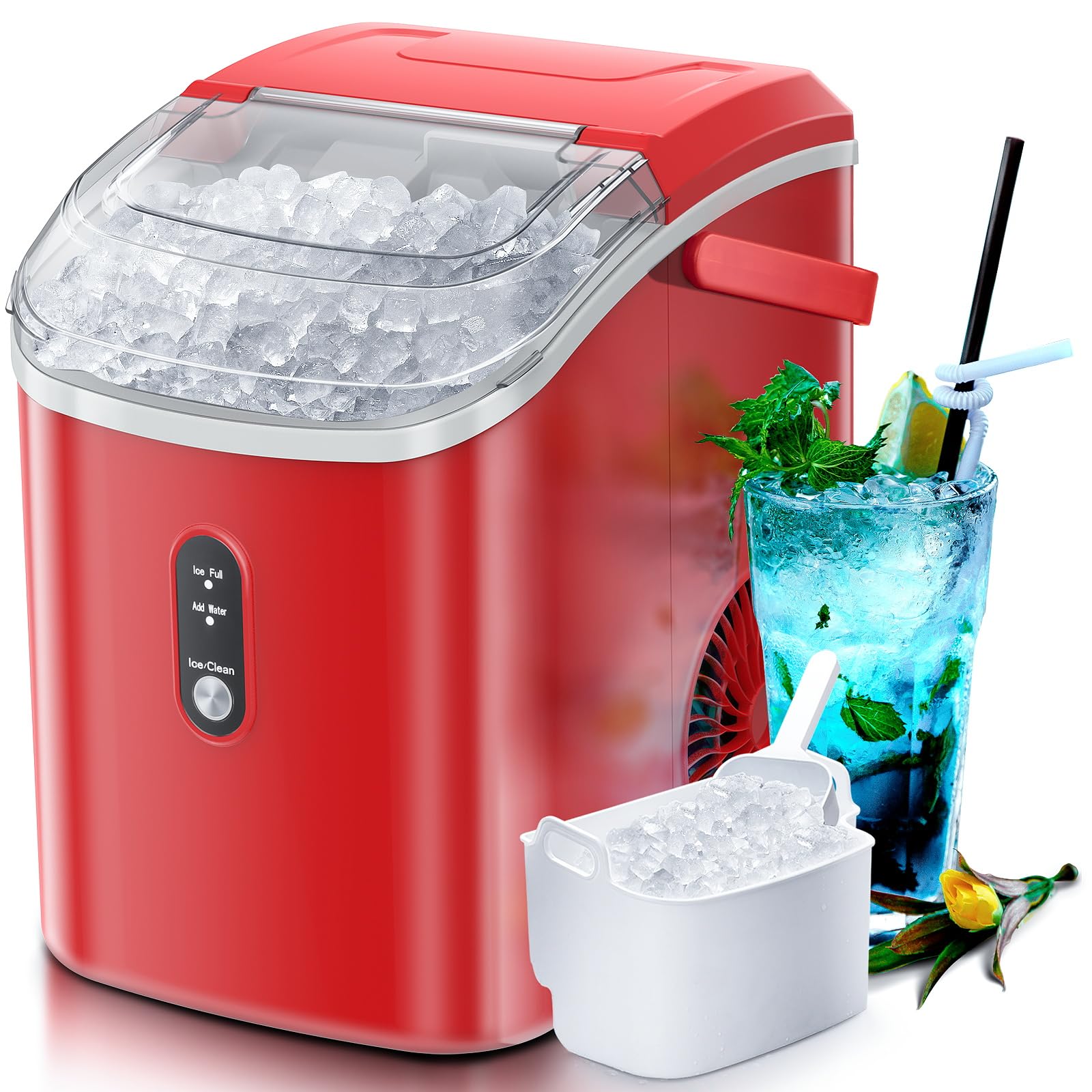 Antarctic Star Nugget Countertop Ice Maker with Soft Chewable Ice, 34Lbs/24H, Pebble Portable Ice Machine with Ice Scoop, Self-Cleaning, One-Click Operation, for Kitchen,Office