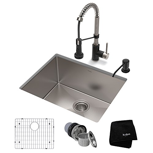 Kraus KHU101-23-1610-53SSMB Set with Standart PRO Sink and Bolden Commercial Pull Faucet in Stainless Steel Matte Black Kitchen Sink & Faucet Combo