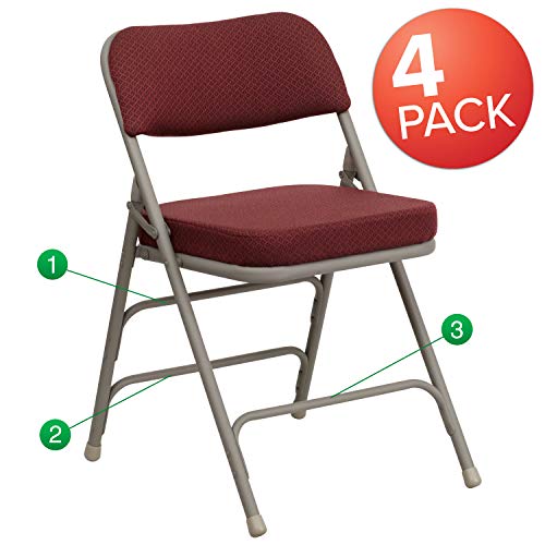 Flash Furniture 4 Pk. HERCULES Series Premium Curved Triple Braced & Double Hinged Burgundy Fabric Metal Folding Chair