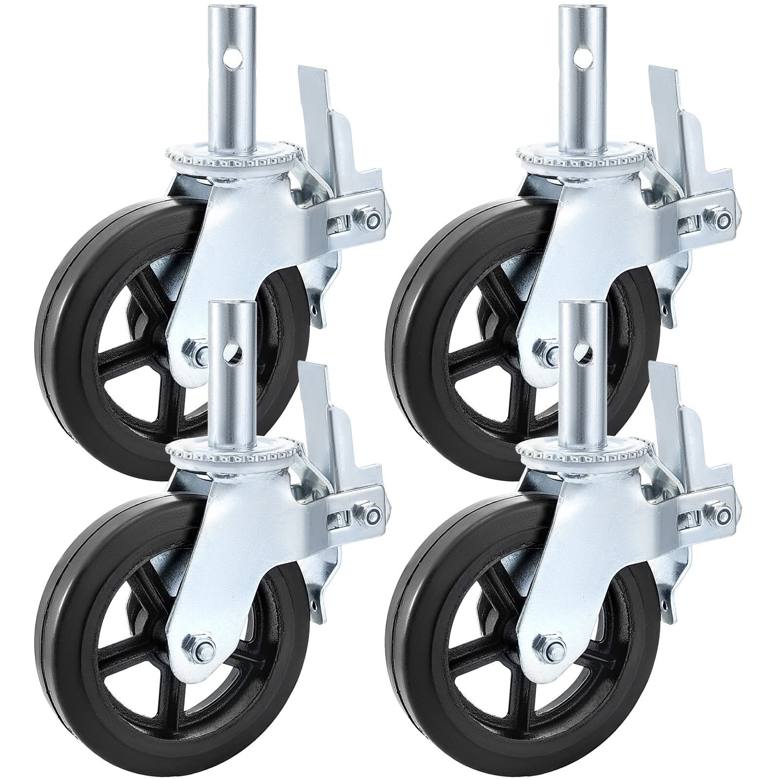 BestEquip 4 Pack Scaffolding Caster Wheels 8 x 2 Inch with Dual Locking Rubber Swivel Caster 360 Degrees Heavy Duty Casters 1100LBS Capacity per Wheel