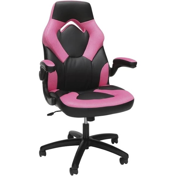 OFM RESPAWN 110 Racing Style Gaming Chair, Reclining Ergonomic Leather Chair with Footrest, in Pink
