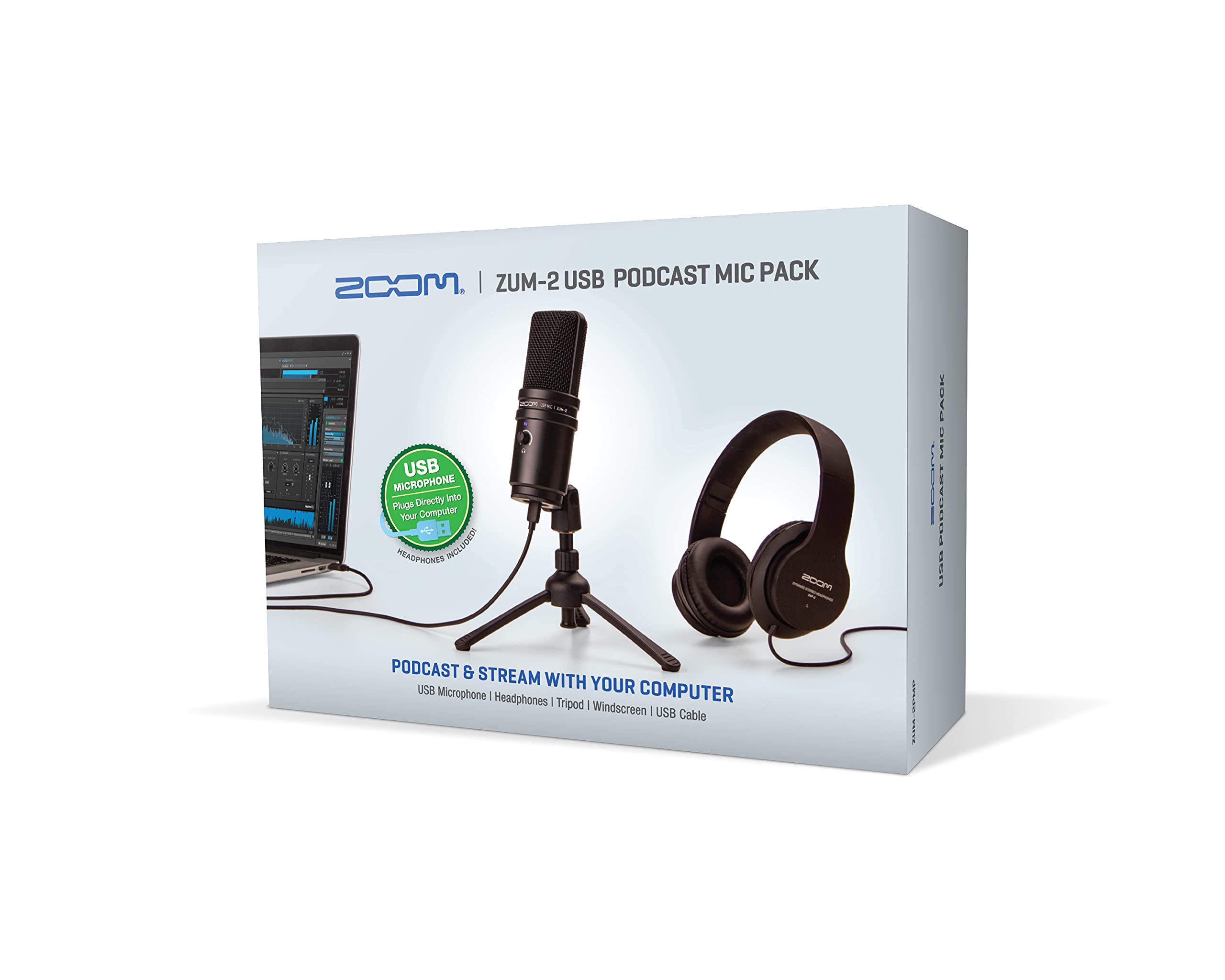 Zoom ZUM-2 Podcast Mic Pack, Podcast USB Microphone, He...