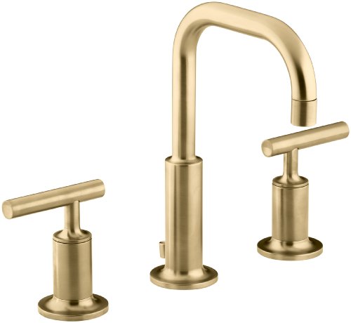 KOHLER Bathroom Faucet by , Bathroom Sink Faucet, Purist Collection, 2-Handle Widespread Faucet with Metal Drain, Vibrant Moderne Brushed Gold, K-14406-4-BGD