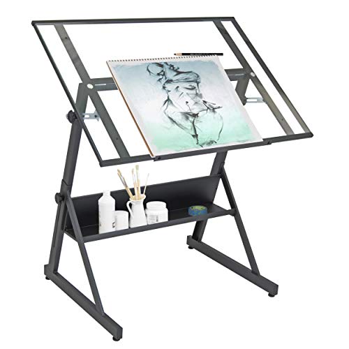 SD STUDIO DESIGNS 13346 Solano Adjustable Height Drafting Table, Charcoal/Clear Glass