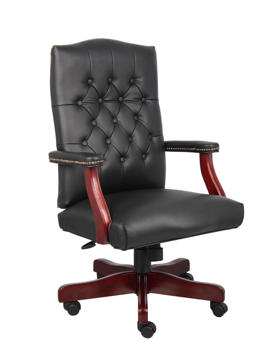 Boss Office Products Office Products Classic Executive Caressoft Chair with Mahogany Finish in Black