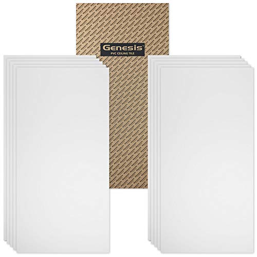Genesis 2ft x 4ft Smooth Pro White Ceiling Tiles - Easy Drop-In Installation - Waterproof, Washable and Fire-rated - High-Grade PVC to Prevent Breakage - Package of 10 Tiles
