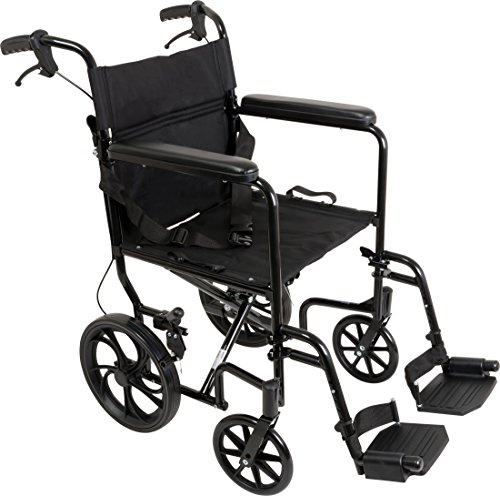 Roscoe Medical ProBasics Aluminum Transport Wheelchair With 19 Inch Seat - Foldable Wheel Chair For Transporting And Storage - 12-inch Rear Wheels For Smoother Ride, 300 LB Weight Capacity