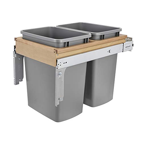 Rev-A-Shelf 4WCTM-18BBSCDM2 Double 35-Qt Top Mount Pull Out Kitchen Waste Container with Soft Close Slides for 15
