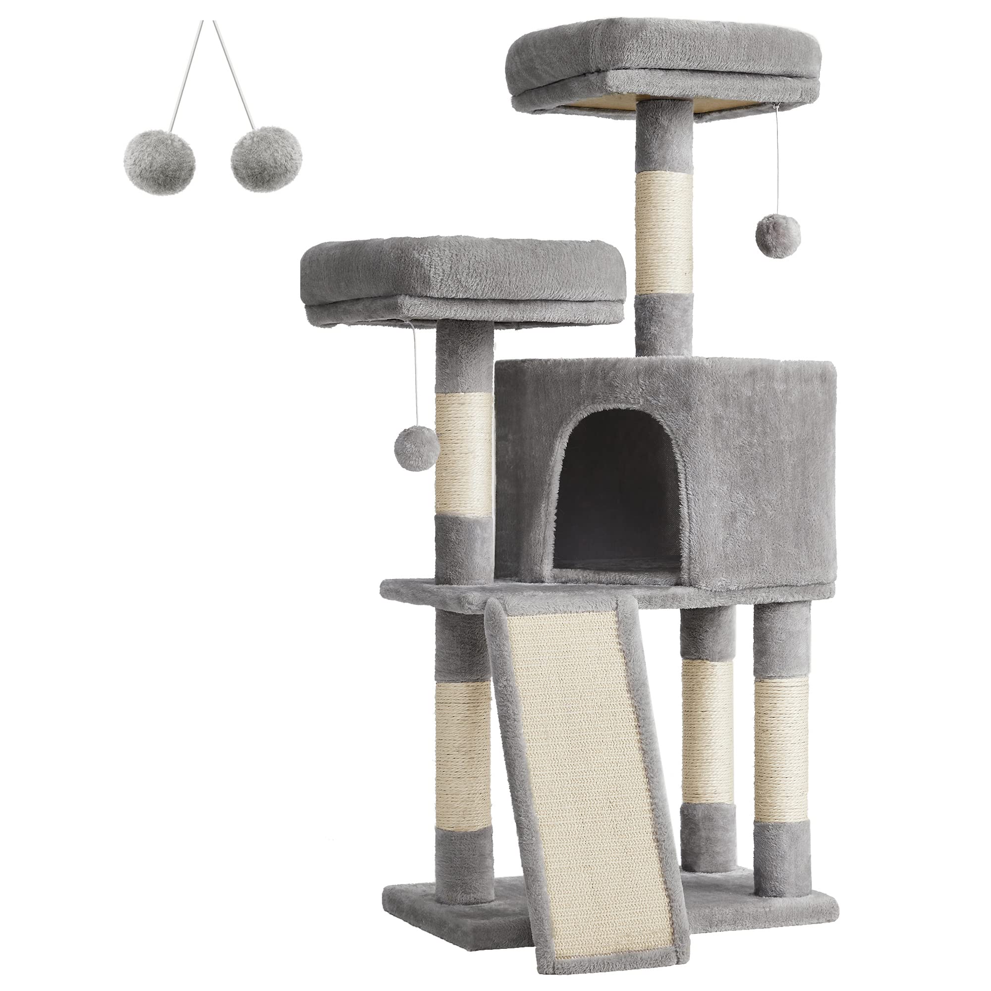 Feandrea Cat Tower, Cat Tree for Indoor Cats, 45.3-Inch Cat Condo with Scratching Post, Ramp, Perch, Spacious Cat Cave, for Kittens, Elderly Cats, Adult Cats, Small Space