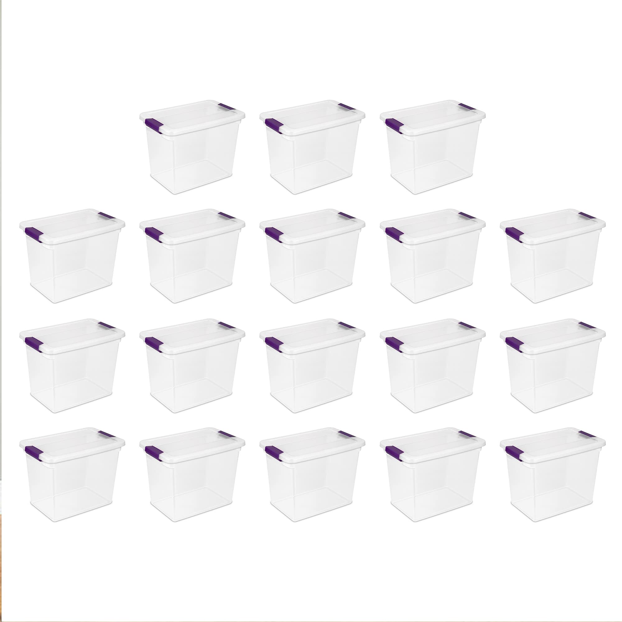 Sterilite 27 Quart ClearView Latch Box, Stackable Storage Bin with Latching Lid, Organize Clothes, Shoes in Closet, Clear Base and Lid, 18-Pack