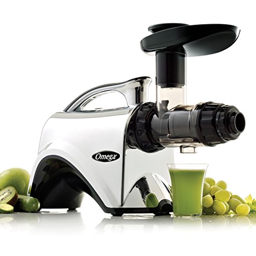 Omega NC900HDC Juicer Extractor and Nutrition Center Creates Fruit Vegetable and Wheatgrass Juice Quiet Motor Slow Masticating Dual-Stage Extraction with Adjustable Settings, 150-Watt, Metallic