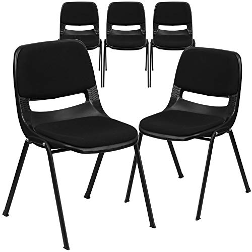 Flash Furniture 5 Pack Black Padded Ergonomic Shell Chair with Right Handed Flip-Up Tablet Arm
