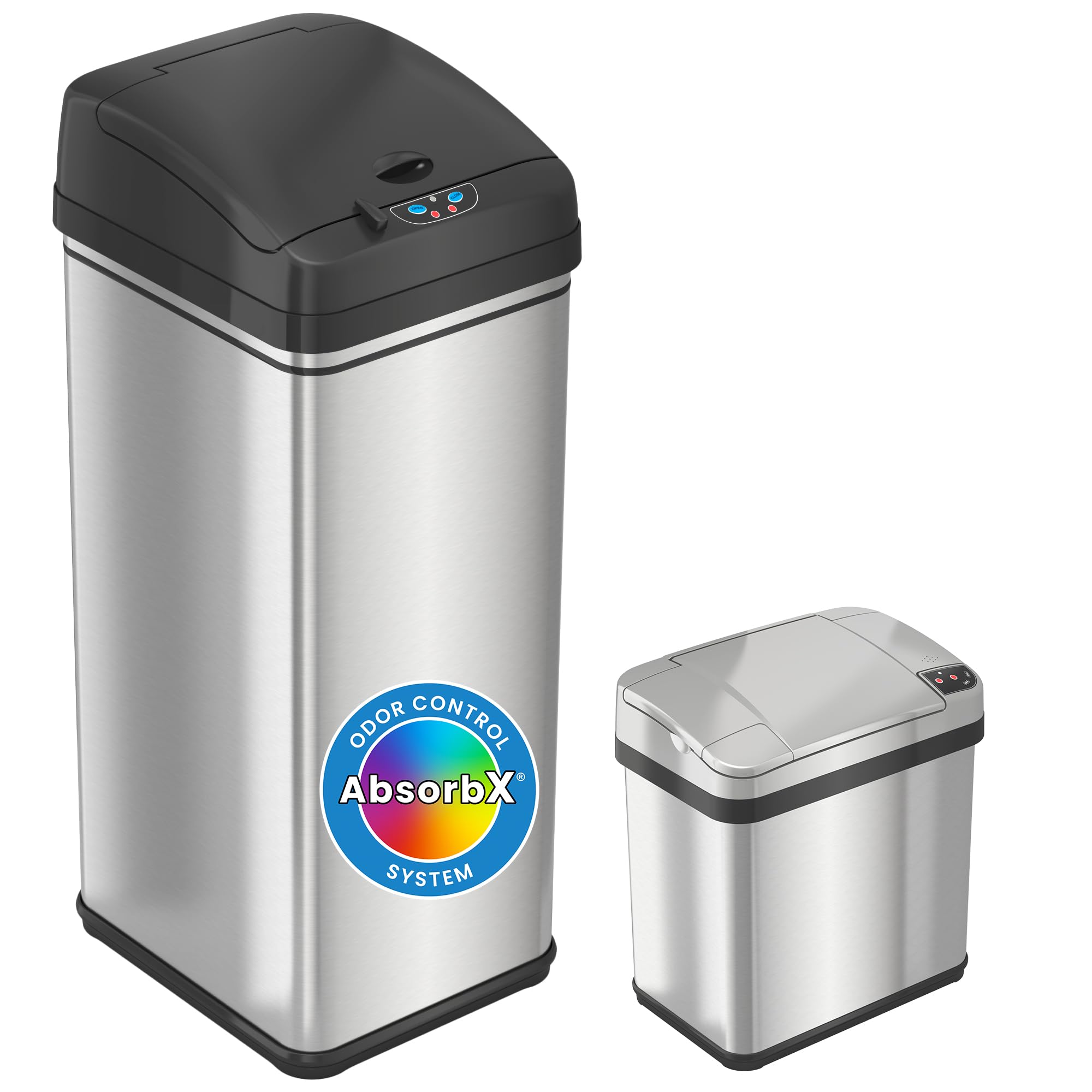 iTouchless Recycling 13 Gallon and 2.5 Gallon Sensor Trash Cans Bins for Kitchen and Bathroom, Odor Control System, 13, Stainless Steel (Set of 2), 2 Count