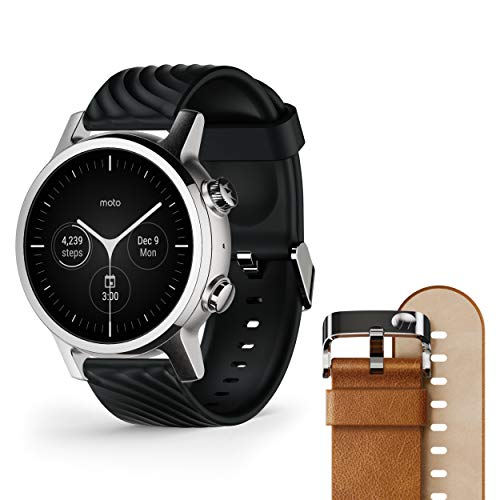 Motorola Moto 360 3rd Gen 2020 - Wear OS by Google - The Luxury Stainless Steel Smartwatch with Included Genuine Leather and High-Impact Sports Bands - Steel Gray