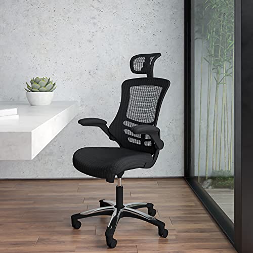 Flash Furniture High-Back Black Mesh Swivel Ergonomic Executive Office Chair with Flip-Up Arms and Adjustable Headrest