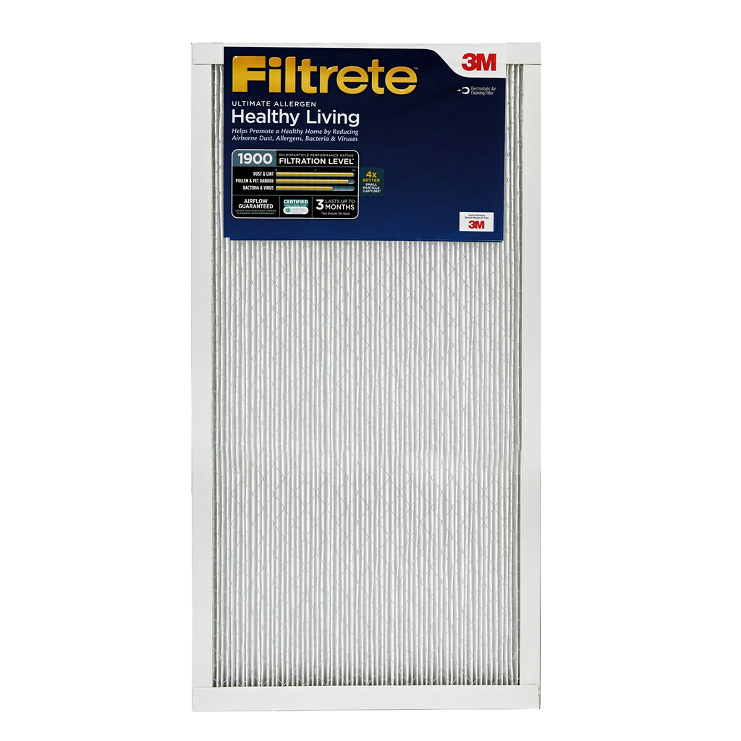 Filtrete 16x25x1 Air Filter, MPR 1900, MERV 13, Healthy Living Ultimate Allergen 3-Month Pleated 1-Inch Air Filters, 6 Filters