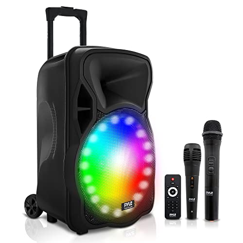  Pyle Portable Bluetooth PA Speaker - 300W 12” Rechargeable Outdoor BT Karaoke Audio System - Party Lights, LED Display, FM/AUX/MP3/USB/SD,1/4