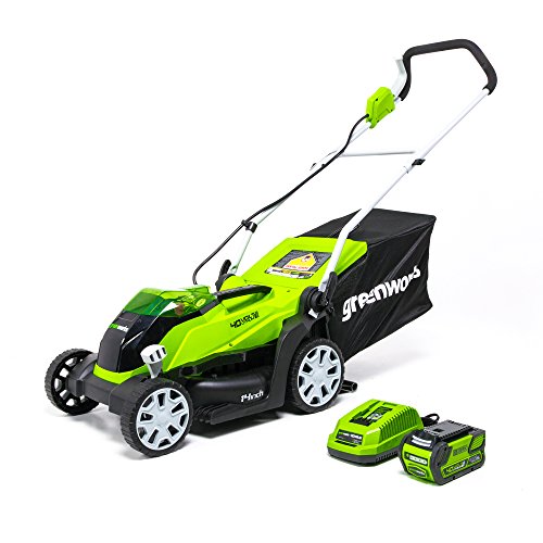 GreenWorks 40V 14-Inch Cordless Lawn Mower, 4.0Ah Battery and Charger Included