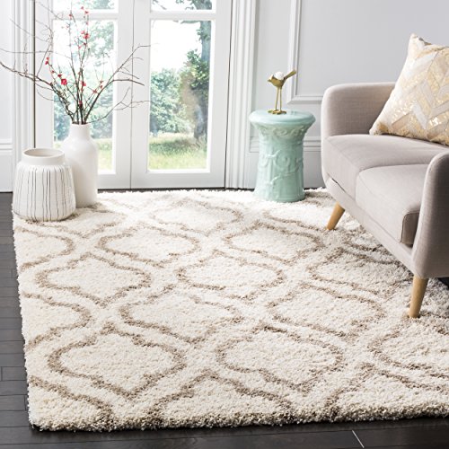 Safavieh Hudson Shag Collection SGH284D Ivory and Beige Moroccan Geometric Area Rug (6' x 9')