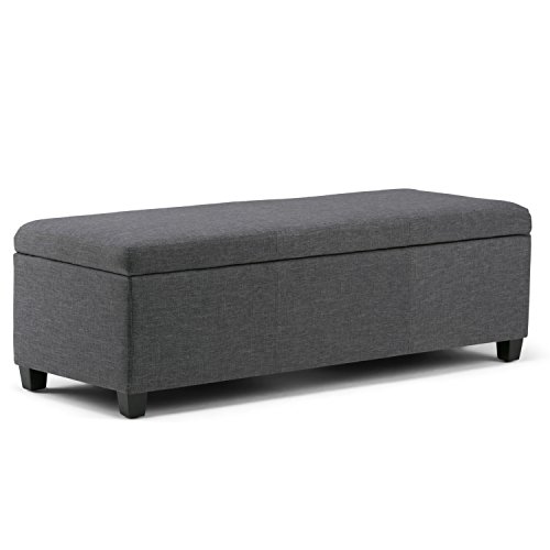 SIMPLIHOME Avalon 48 inch Wide Rectangle Lift Top Storage Ottoman Bench in Upholstered Slate Grey Linen Look Fabric with Large Storage Space for the Living Room, Entryway, Bedroom, Contemporary