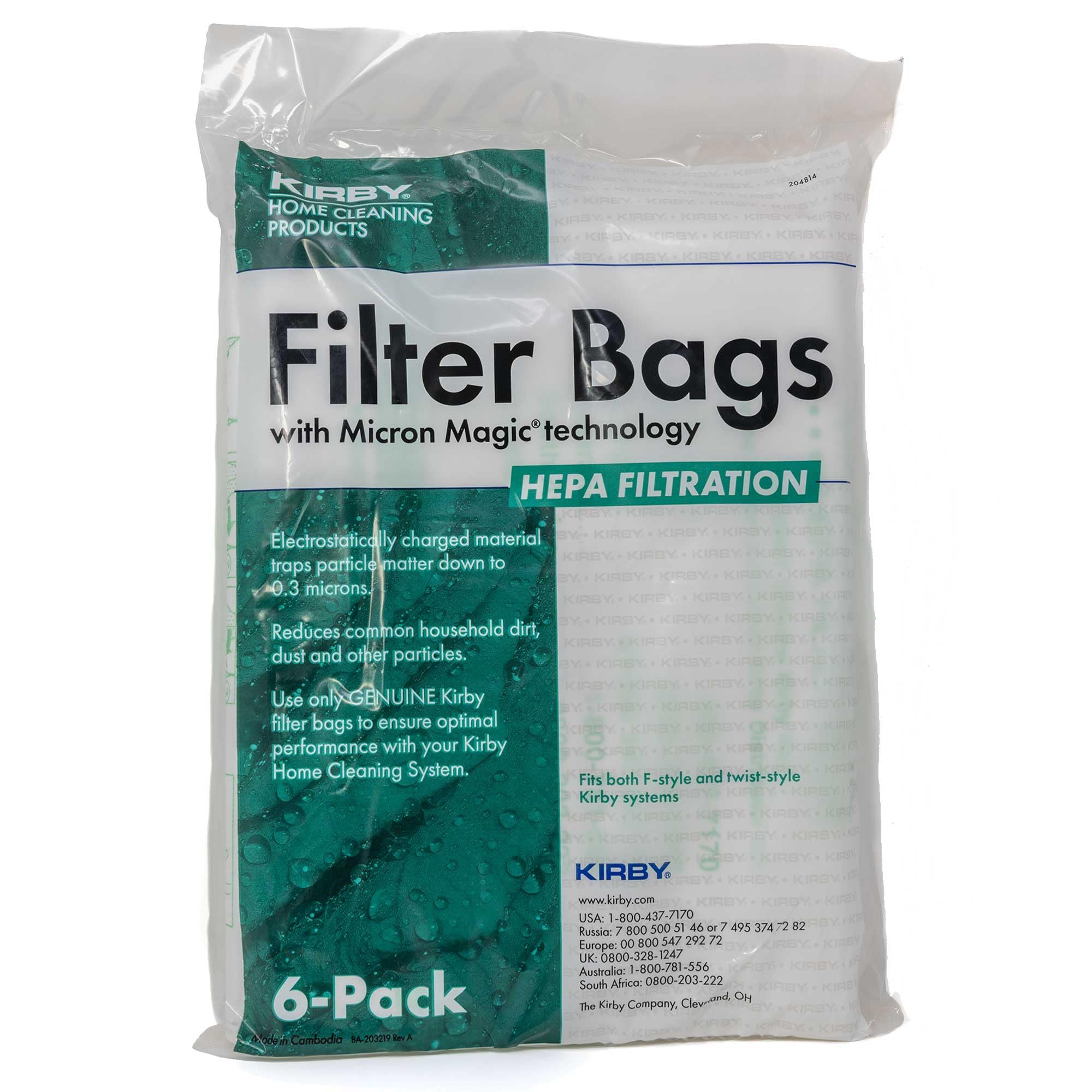 Kirby 204814 Micron Magic HEPA Filter Plus Bags, 6, White Vacuum Bags…