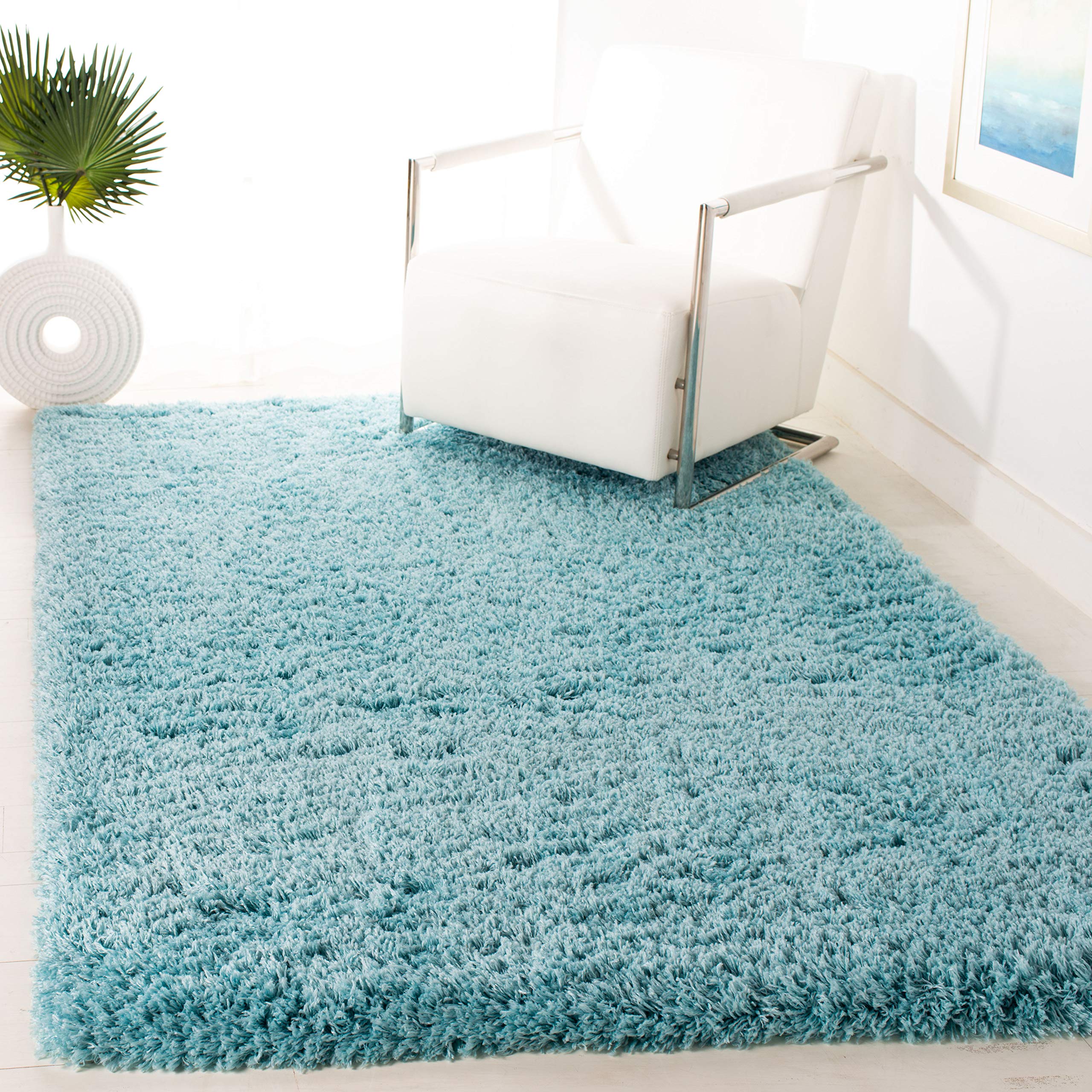 Safavieh Polar Shag Collection Accent Rug - 4' x 6', Light Turquoise, Solid Glam Design, Non-Shedding & Easy Care, 3-inch Thick Ideal for High Traffic Areas in Entryway, Living Room, Bedroom (PSG800T)