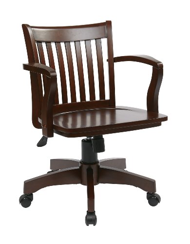 OSP Home Furnishings Deluxe Wood Bankers Desk Chair with Wood Seat, Espresso