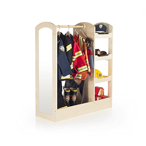 Guidecraft See and Store Dress-up Center - Natural: Armoire for Kids with Mirror & Shelves, Clothes Rack and Shoe Storage ...
