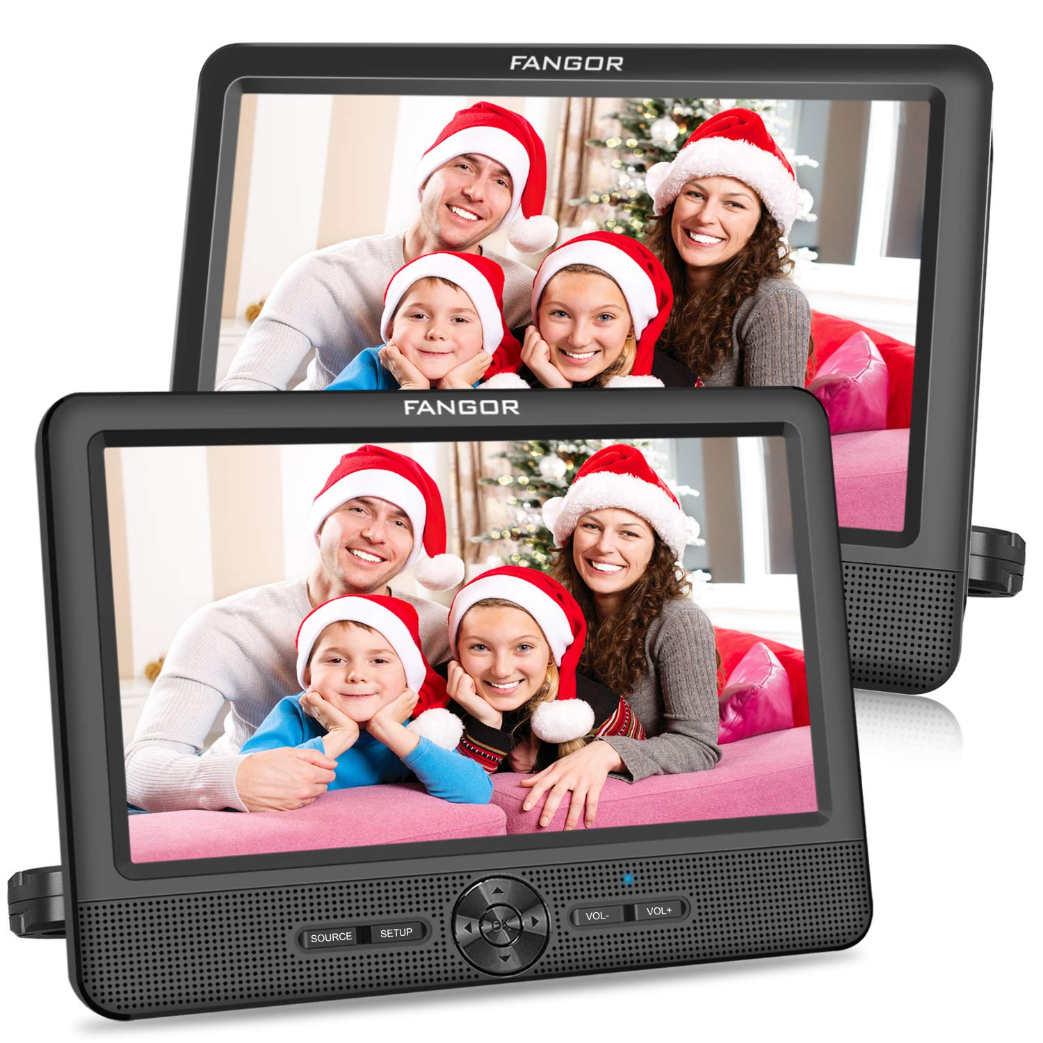 FANGOR 10’’ Dual Car DVD Player, Portable Headrest DVD Players with 2 Mounting Brackets, 5 Hours Rechargeable Battery, Last Memory, Free Regions, USB/SD/Sync TV, AV Out&in ( 1 Player + 1 Monitor )