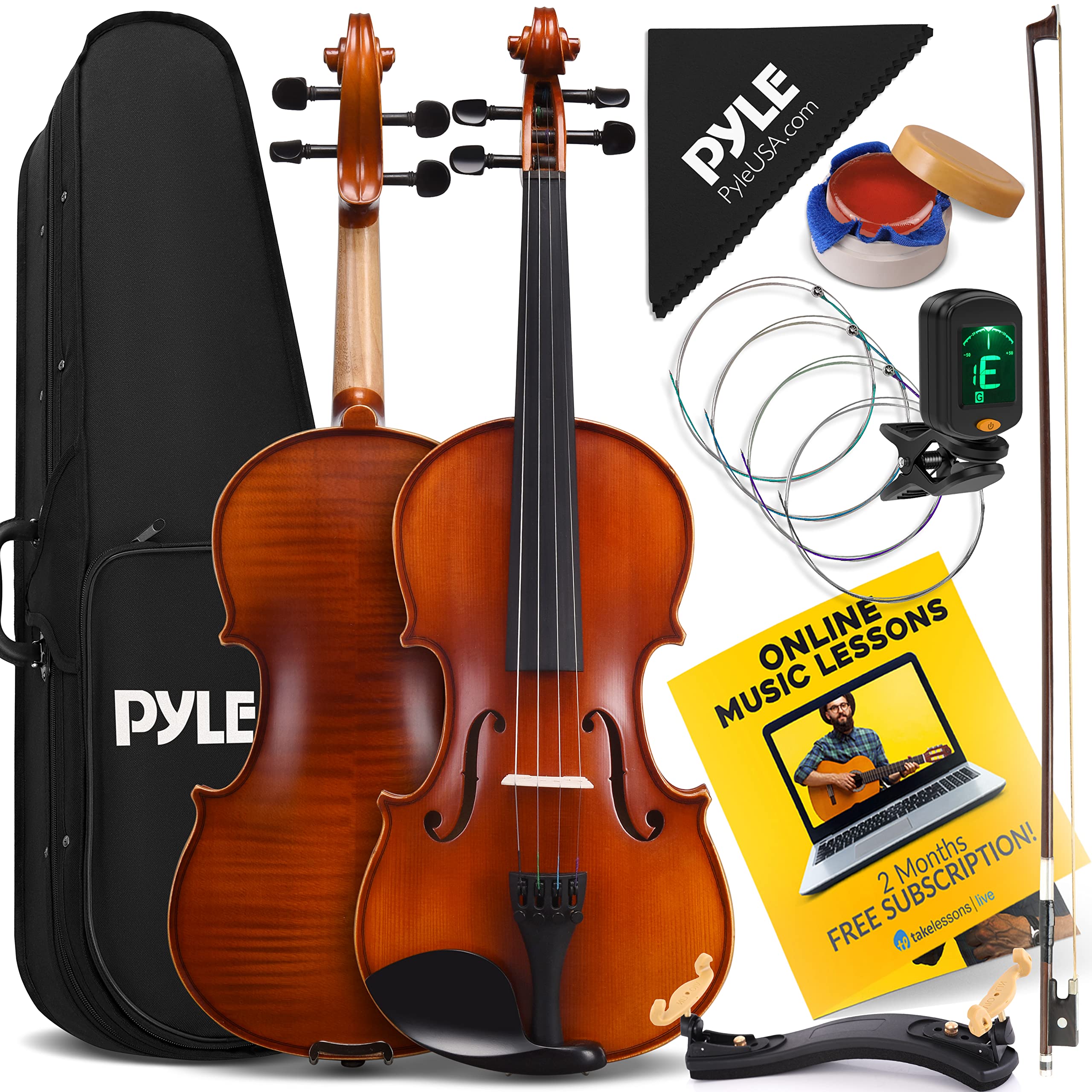 PyleUSA Premium Solid Wood Violin Full Size 4/4 Acoustic Fiddle Set Orchestral Stringed Musical Instrument Kit, Online Lessons, Hard Case, Bow, Tuner, 4 Student Beginner to Advanced Adult, (PGVILN100)