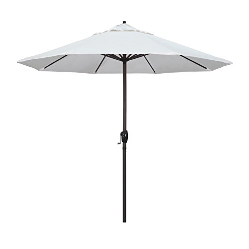 California Umbrella 9' Round Aluminum Market Umbrella, Crank Lift, Auto Tilt, Bronze Pole, Sunbrella Natural Fabric