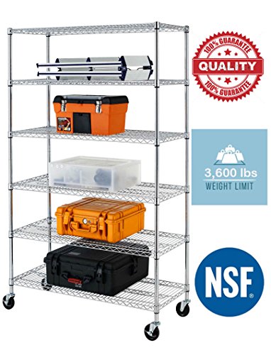  BestOffice 6-Shelf Shelving Unit with Wheels Storage Shelves Heavy Duty Metal Shelves Garage Organizer Wire Rack Shelving Storage Unit Shelf Adjustable Utility 3600 LBS Capacity-1...