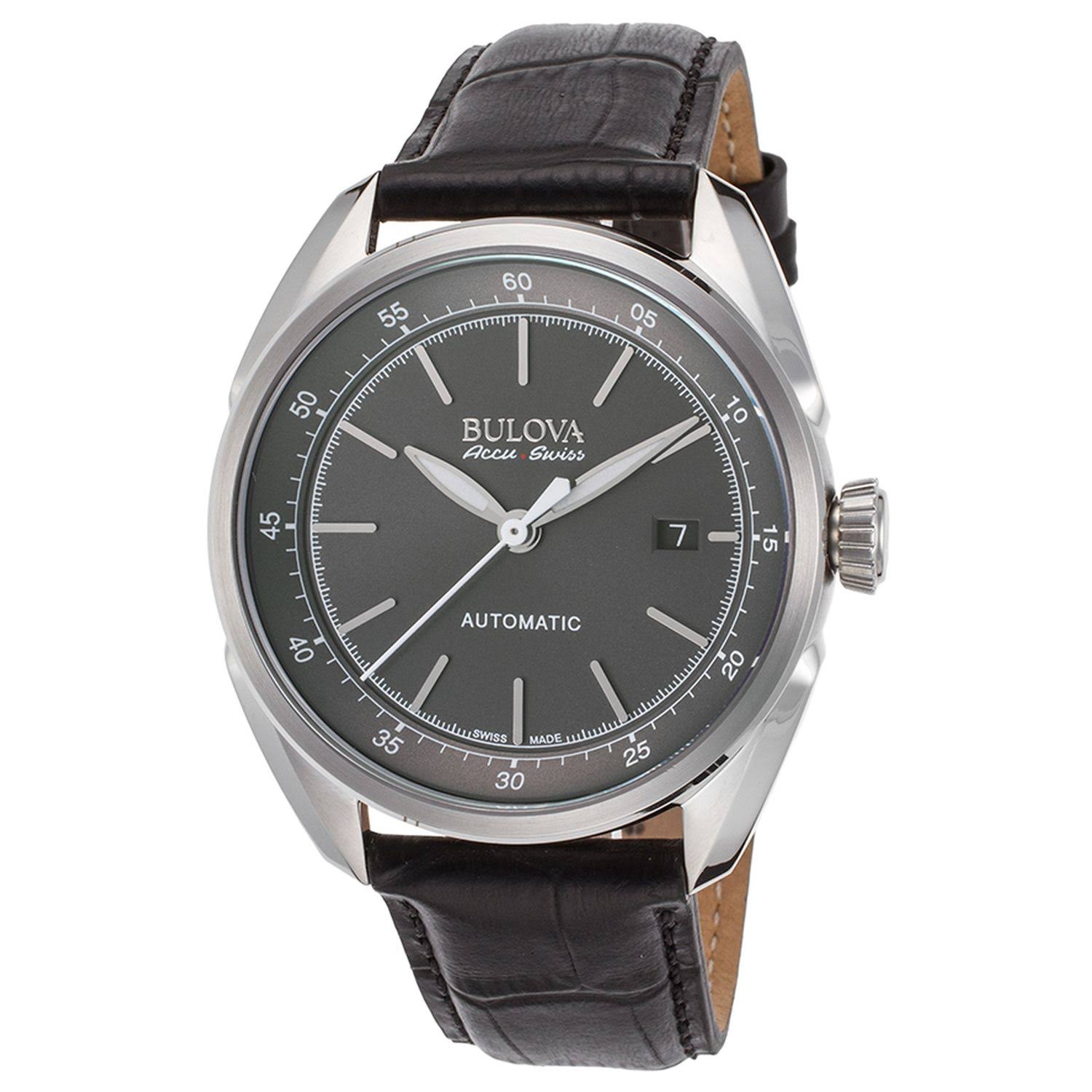Bulova Corporation Bulova Men's Stainless Steel and Black Leather Automatic Watch (Model: 63B188)