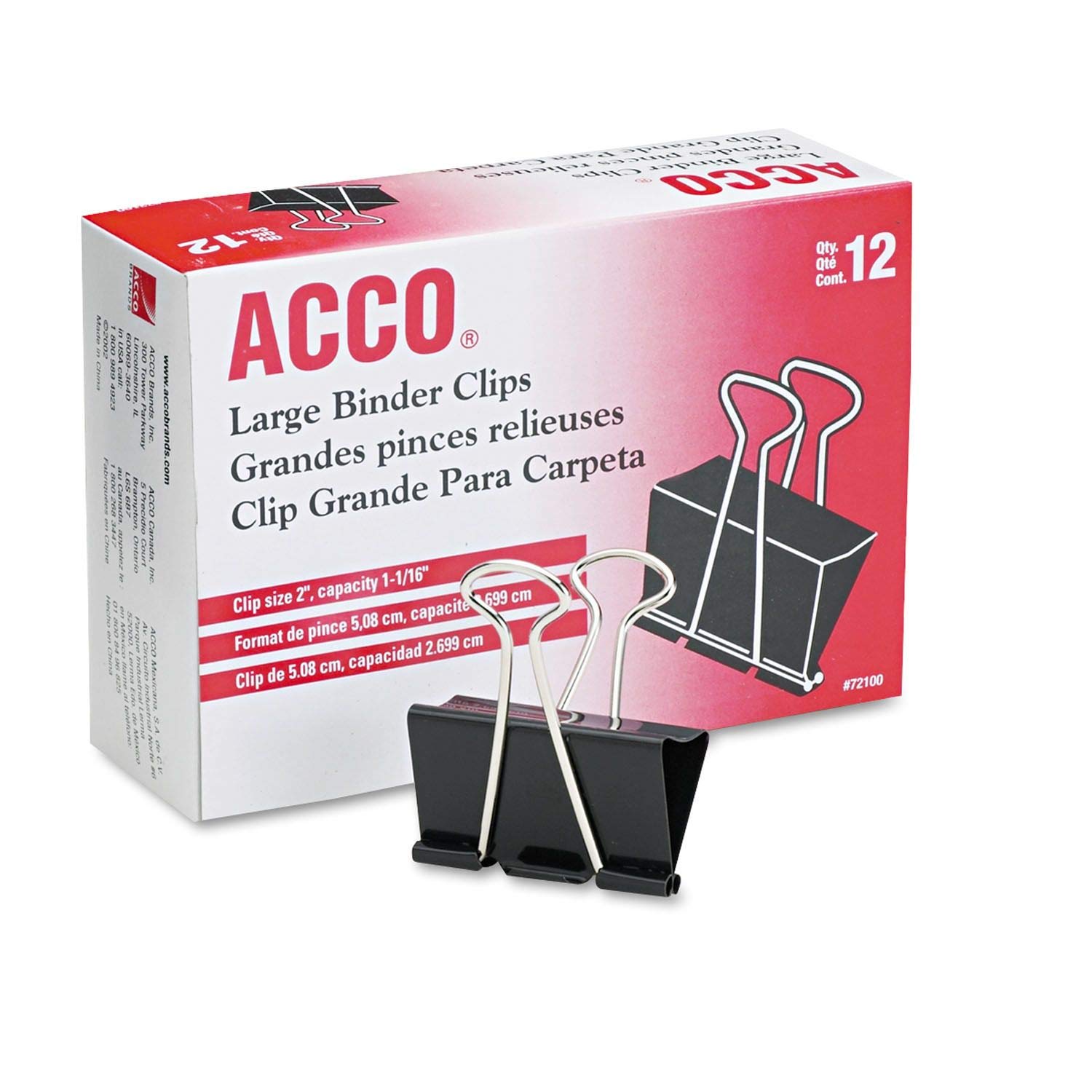ACCO Brands ACCO Binder Clips, Large, 2 Boxes, 12 Clips/Box (72102), Black