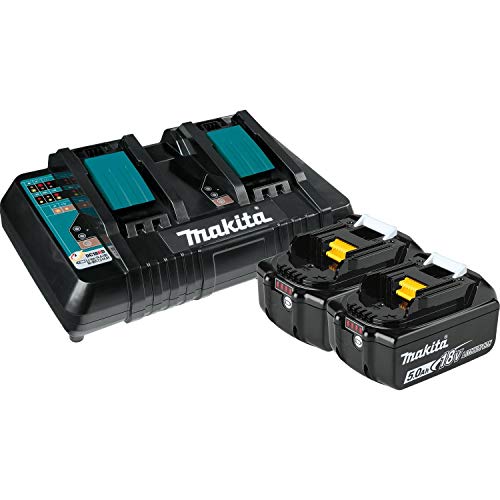 Makita BL1850B2DC2 5.0 Ah 18V LXT Lithium-Ion Battery and Dual Port Charger Starter Pack