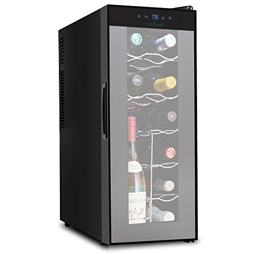NutriChef 12 Bottle Thermoelectric Wine Cooler Counter Top Wine Cellar | FreeStanding Refrigerator, Quiet Operation Fridge