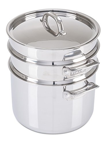 Viking Culinary 3-Ply Stainless Steel Pasta Pot with Steamer, 8 Quart