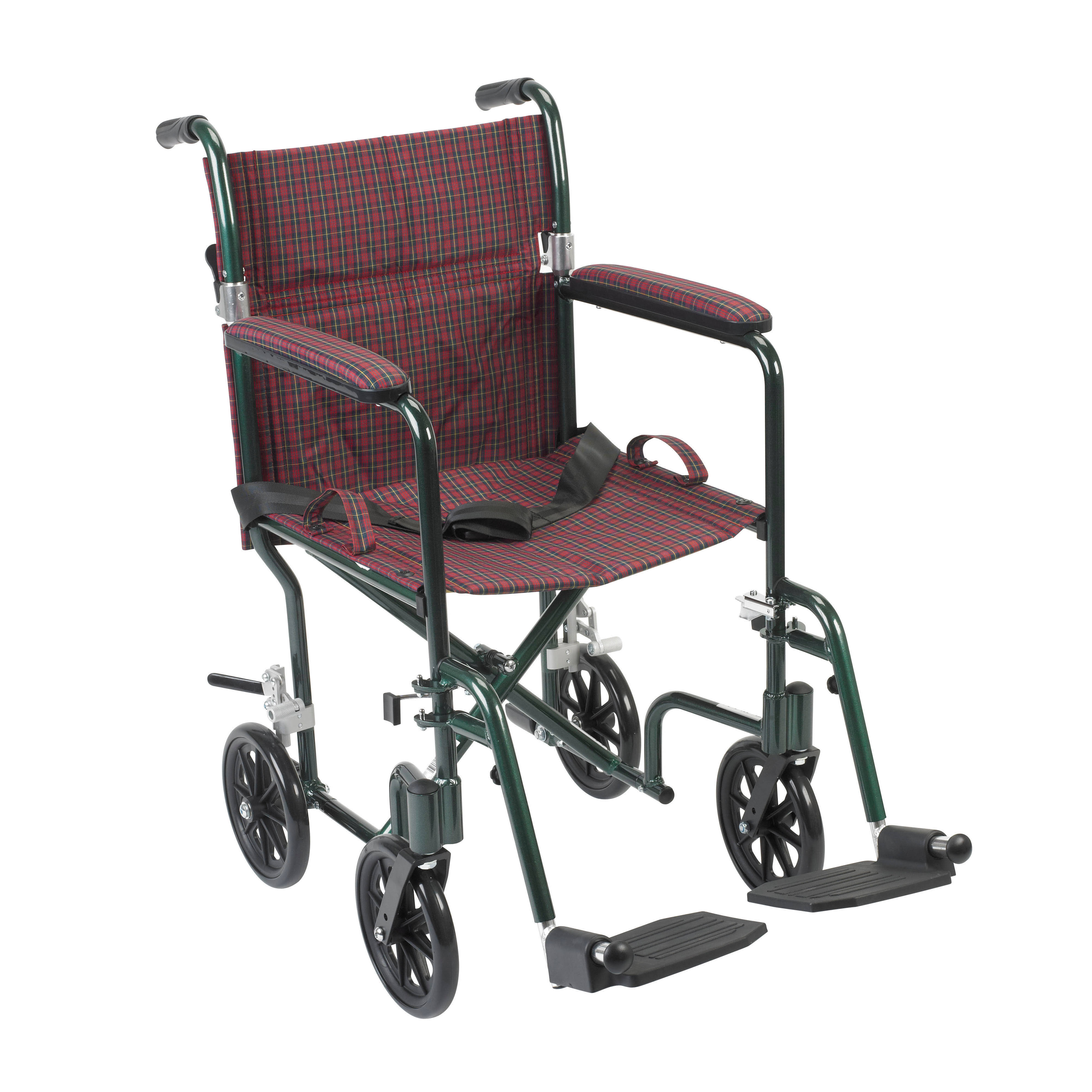Drive Medical FW19BG - Flyweight Lightweight Folding Transport Wheelchair, 19, Green Frame, Burgundy Upholstery