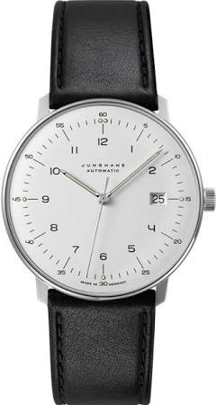 Ultralux LLC Junghans Men's 'Max Bill' Automatic Stainless Steel and Leather Dress Watch, Color:Black (Model: 027/4700.00)