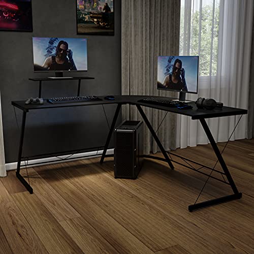 Flash Furniture Corner Desk L-Shaped Gaming Desk with M...
