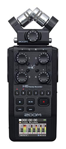Zoom Corporation Zoom H6 All Black (2020 Version) 6-Track Portable Recorder, Stereo Microphones, 4 XLR/TRS Inputs, SD Card, USB Audio Interface, Battery Powered (Podcasting and Music)