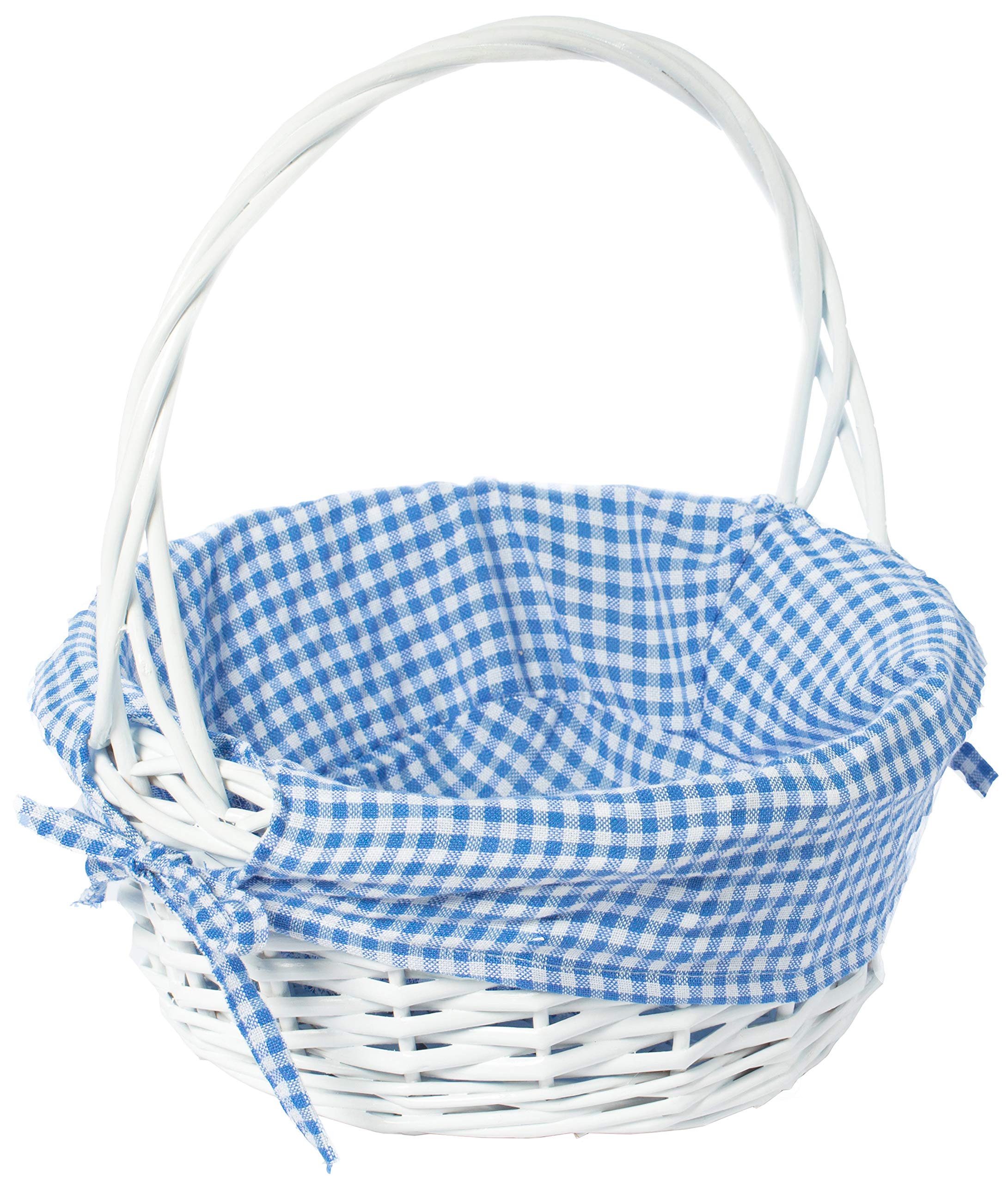 Vintiquewise White Round Willow Gift Basket, with Gingham Liner and Handle