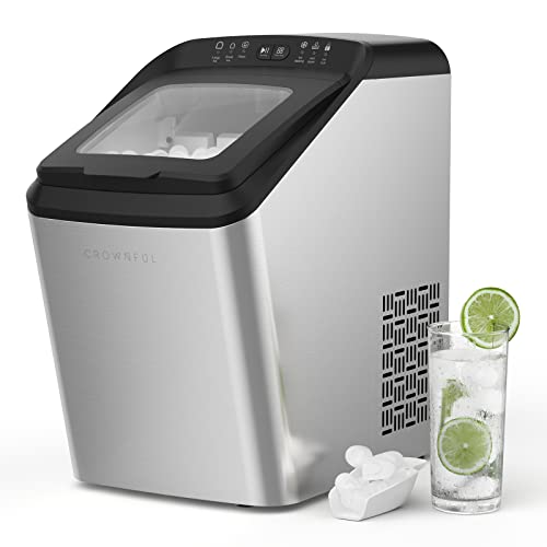 CROWNFUL Compact Ice Maker for Countertop, 9 Bullet Ice Cubes Ready in 7-10 Mins, 33 lbs Ice Cubes in 24H, 2 Size (S/L) Crunchy Ice, Automatic Self-Cleaning Portable Machine with Ice Scoop and Basket