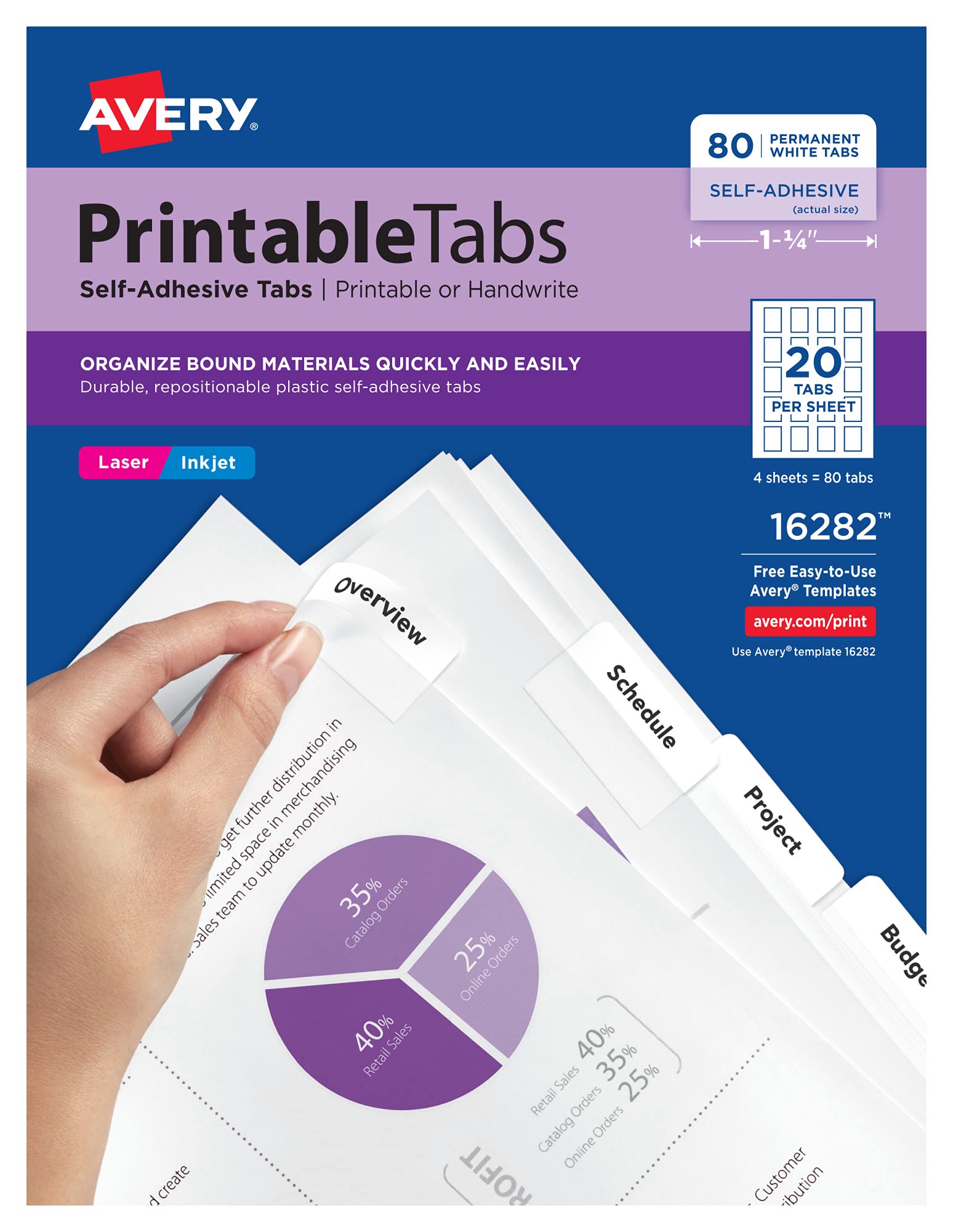 Avery 16282 Printable Plastic Tabs with Repositionable ...